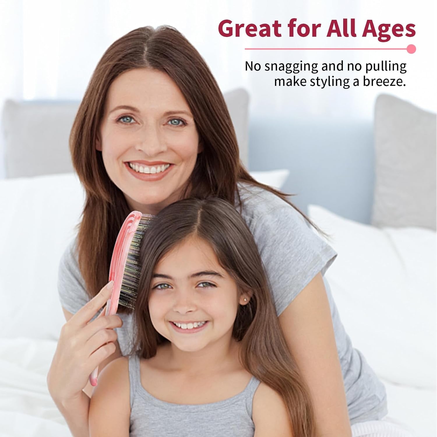 Detangling Wet Hair Brush for Curly or Straight Hair, Vented Detangler Hairbrush with Double-Layered Ultra and Soft-Nylon Bristles for Wet or Dry Hair, Gift for Women Girls Kids