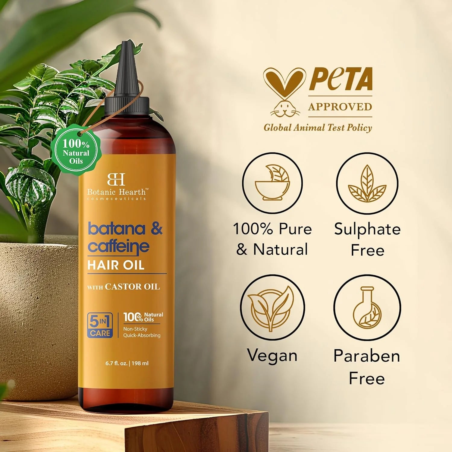 Batana & Caffeine Hair Oil (6.7 Fl Oz) | Revitalizing and Strengthening Hair Treatment for Fuller, Healthier-Looking Hair | Paraben Free | Suitable for All Hair Types