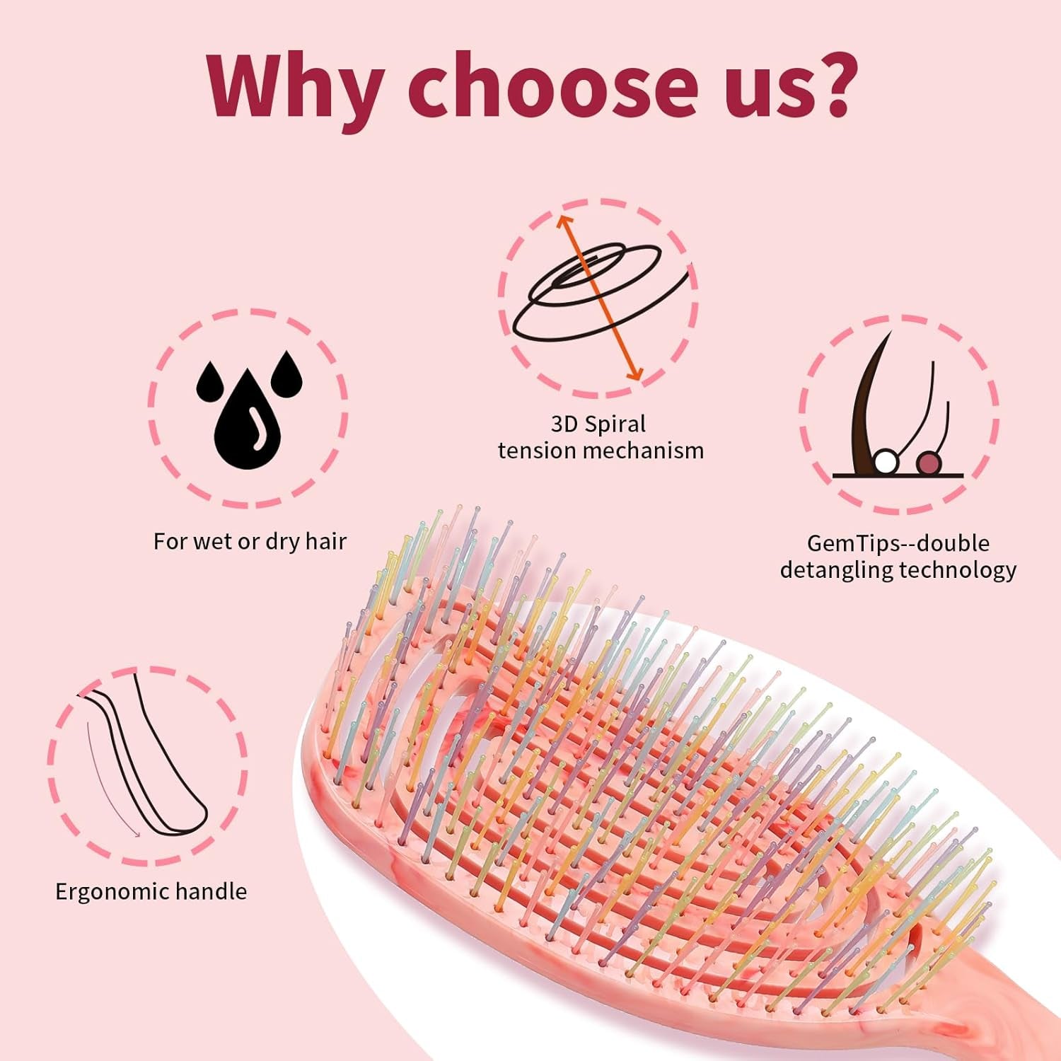 Detangling Wet Hair Brush for Curly or Straight Hair, Vented Detangler Hairbrush with Double-Layered Ultra and Soft-Nylon Bristles for Wet or Dry Hair, Gift for Women Girls Kids