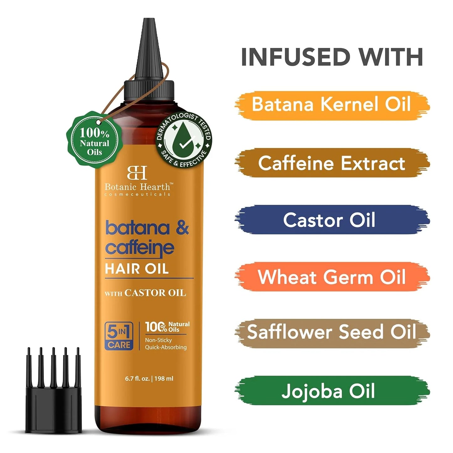 Batana & Caffeine Hair Oil (6.7 Fl Oz) | Revitalizing and Strengthening Hair Treatment for Fuller, Healthier-Looking Hair | Paraben Free | Suitable for All Hair Types