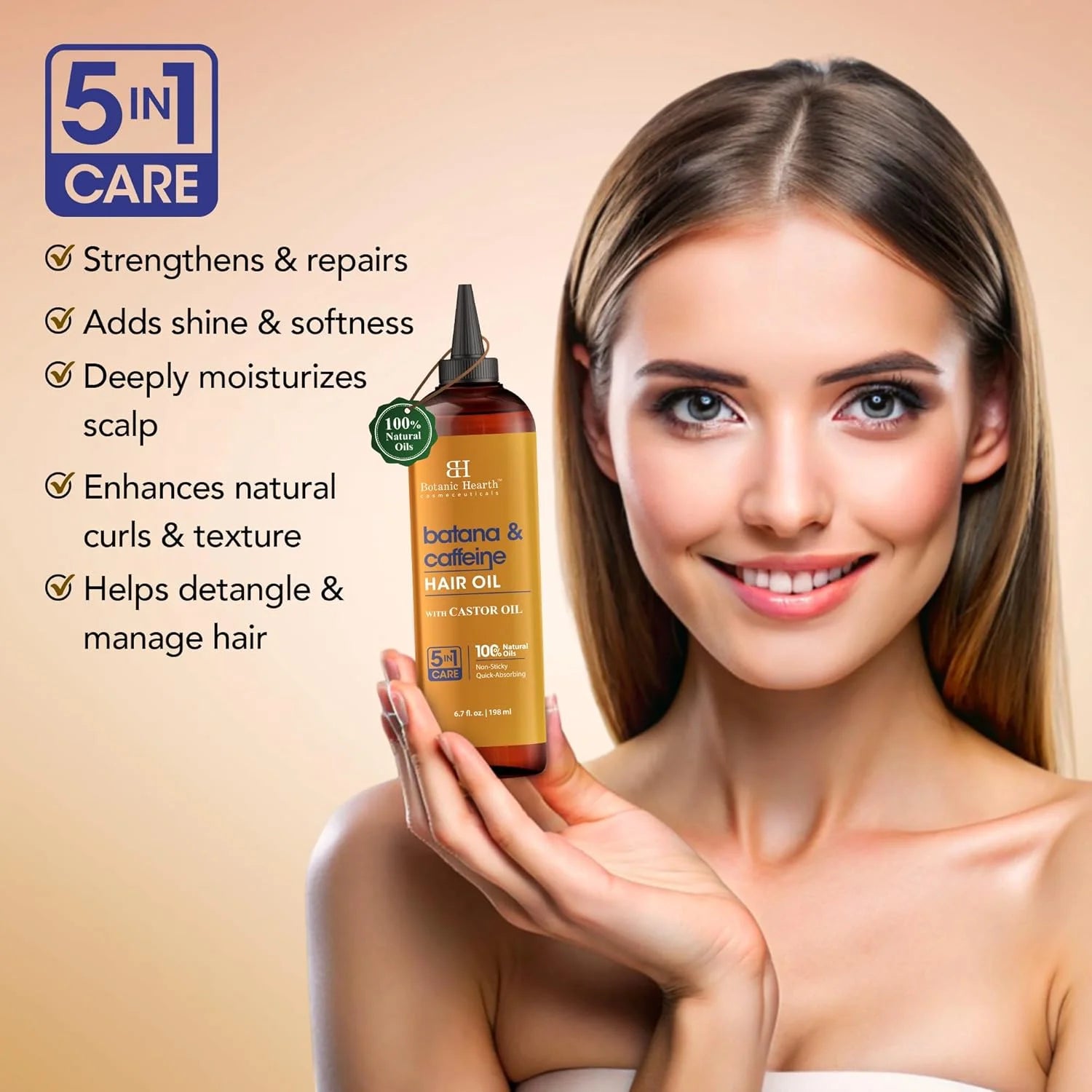 Batana & Caffeine Hair Oil (6.7 Fl Oz) | Revitalizing and Strengthening Hair Treatment for Fuller, Healthier-Looking Hair | Paraben Free | Suitable for All Hair Types