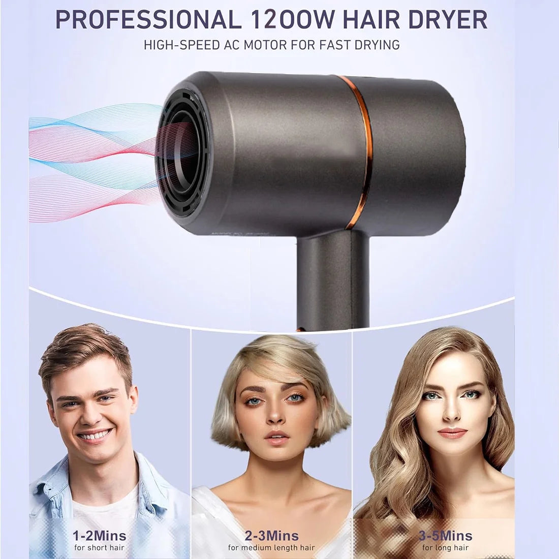 Hair Dryer,Hair Blow Dryer 1200W with Diffuser, Travel Ionic Hair Dryer, Constant Temperature for Hair Care without Damaging Hair, Fast Drying Lightweight,Low Noise with Smooth Nozzle,Black