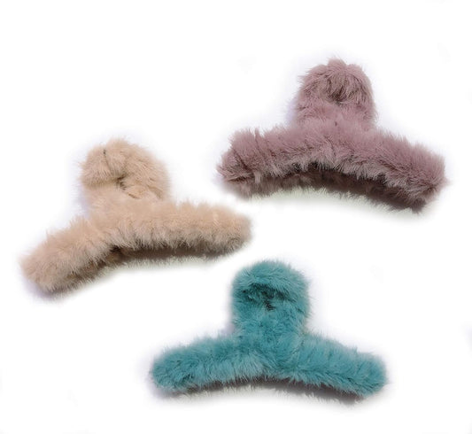 Plush Hair Claw Clips,Big Hair Clips for Thick Hair,Hair Clips for Women Hair Accessories,Large Hair Clips for Girls,Cute,Colorful,Fashion,Faux Fur Hair Clips(White+Purple+Blue)