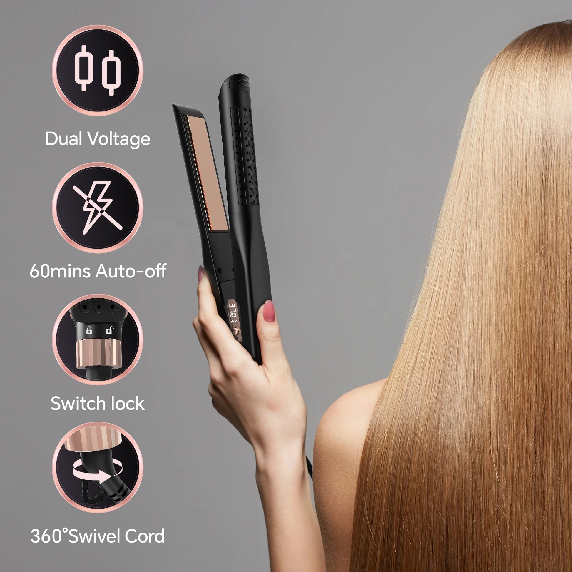 Airflow Styling, Hair Straightener, 1 Inch Curling Wand Cool Air Vent, 5 Temp, Universal Voltage