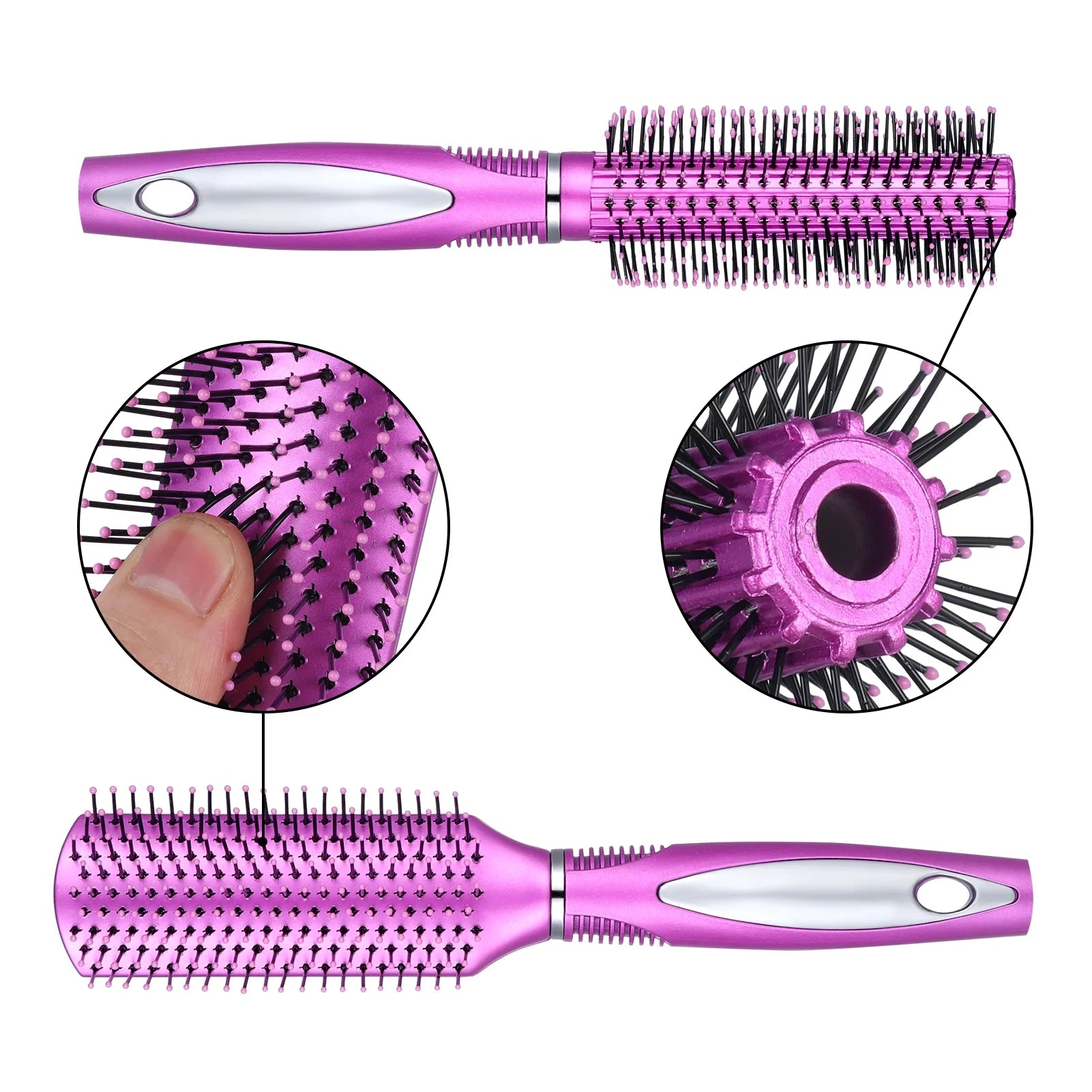 7 Pcs Hair Brush and Comb Set round Brush Paddle Brush Detangle Hair Brush and Combs Wet Dry Brush for Women Men Hair Styling(Purple 7)