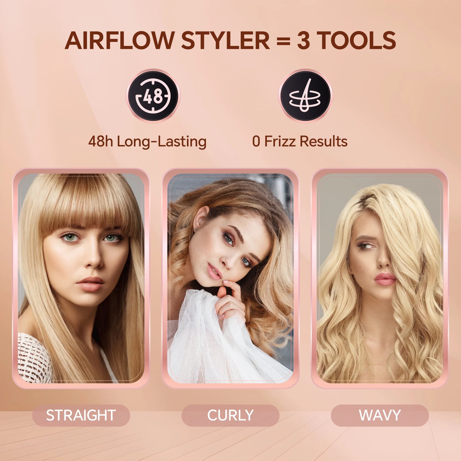 Airflow Styling, Hair Straightener, 1 Inch Curling Wand Cool Air Vent, 5 Temp, Universal Voltage