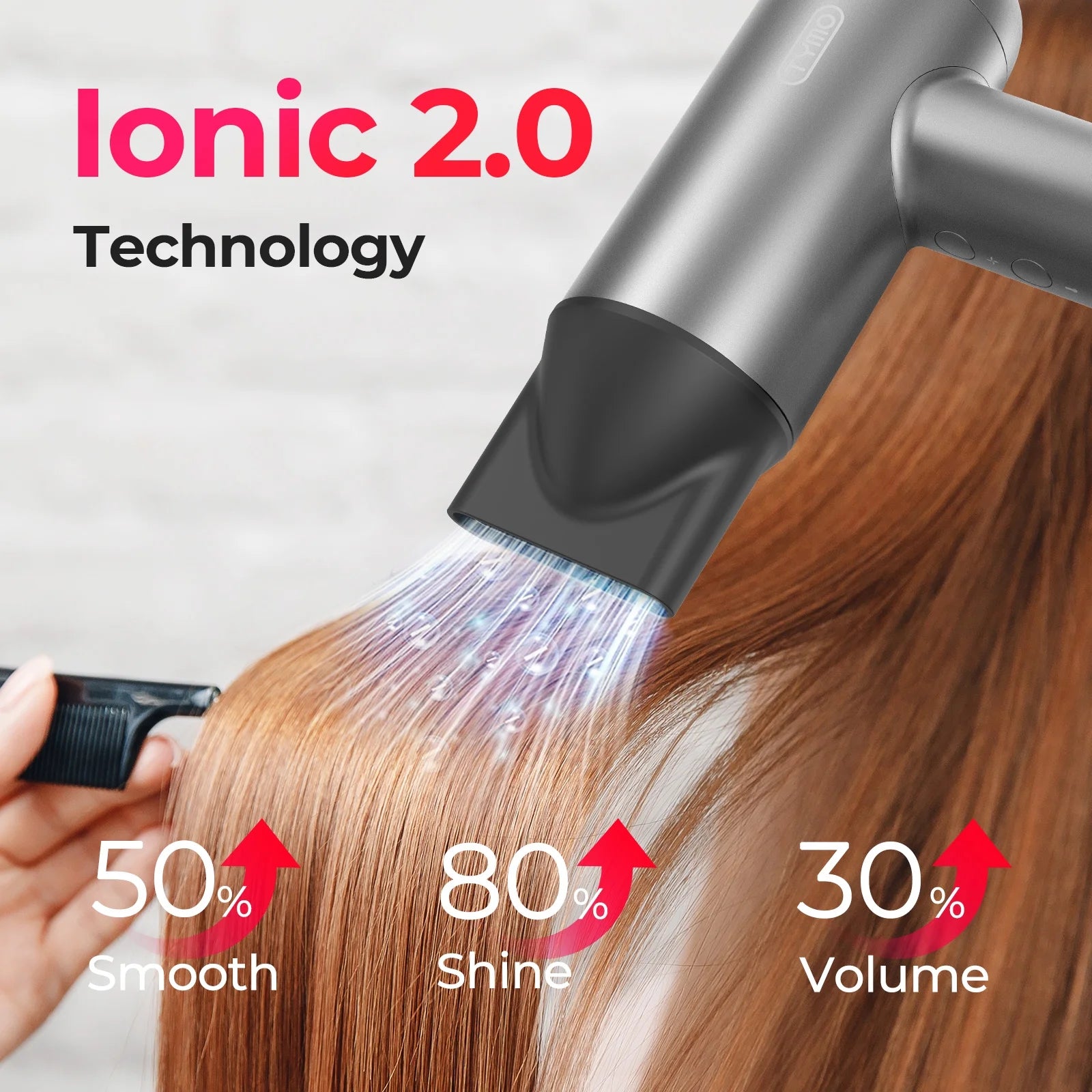 Ionic Hair Dryer, Professional 1500W High Speed for Fast Drying, Lightweight Blow Dryer with Low Noise, 4 Temps & 3 Speeds, Silver