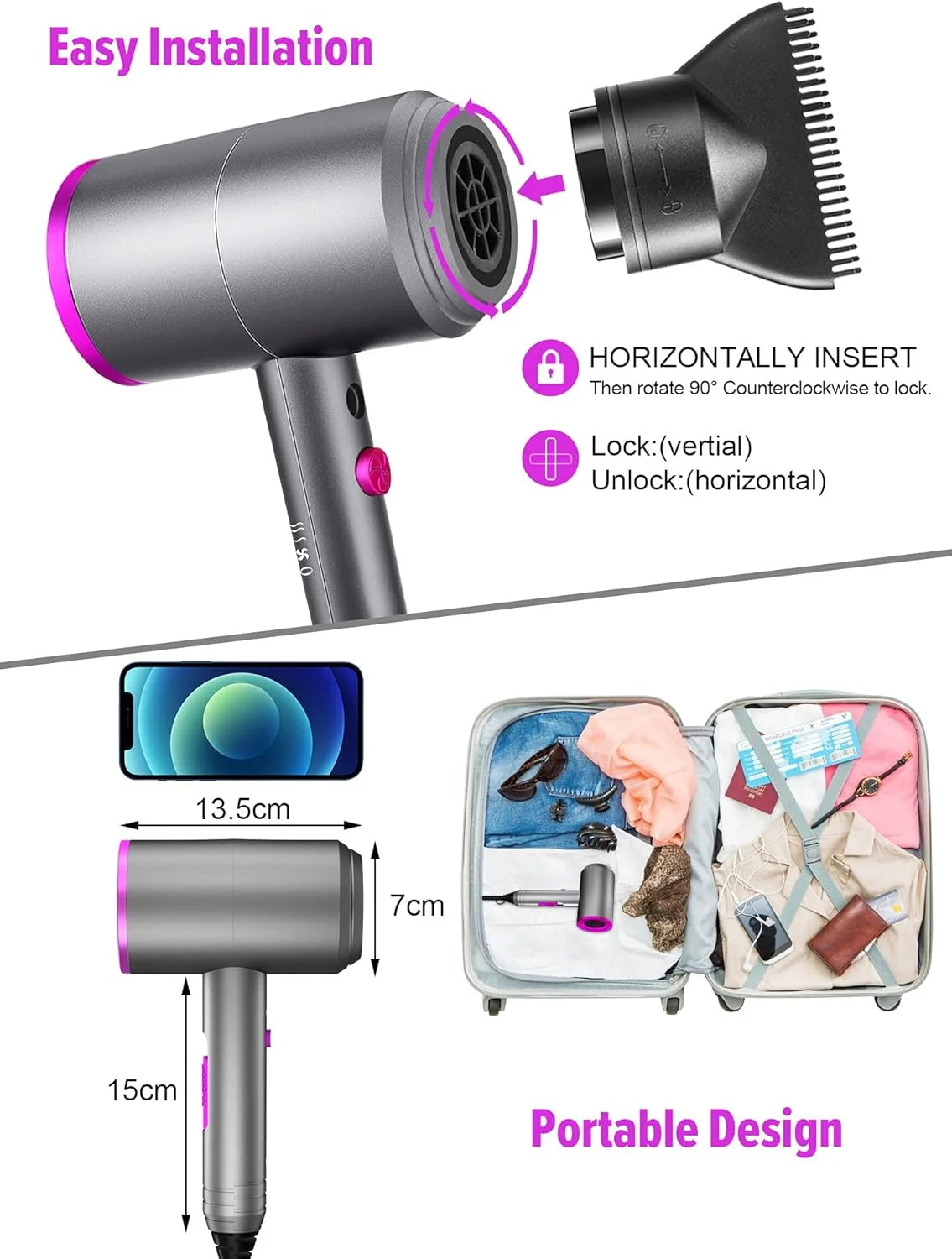 Ionic Hair Dryer - Powerful 1800W, Frizz-Free Technology, Travel-Friendly Design