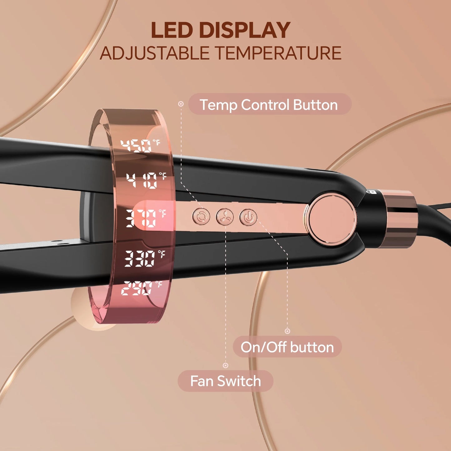 Airflow Styling, Hair Straightener, 1 Inch Curling Wand Cool Air Vent, 5 Temp, Universal Voltage